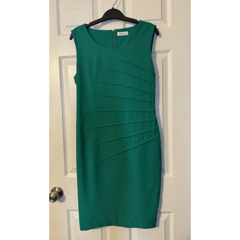 Calvin Klein Sheath Dress 6 Green Starburst Stretch Sleeveless Career - Picture 5 of 9